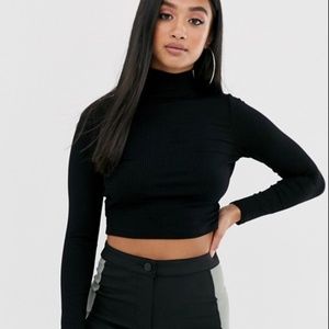 Long sleeve, ribbed cropped mock neck sweater